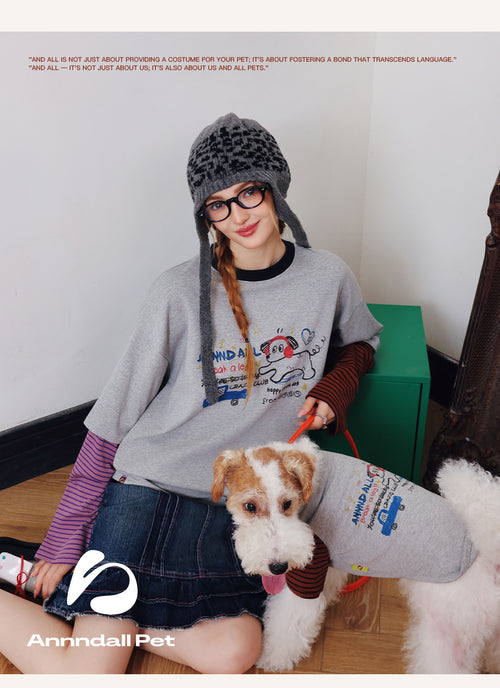 Cute Dog Print Faux Two-Piece Matching Sweatshirt – Human & Pet