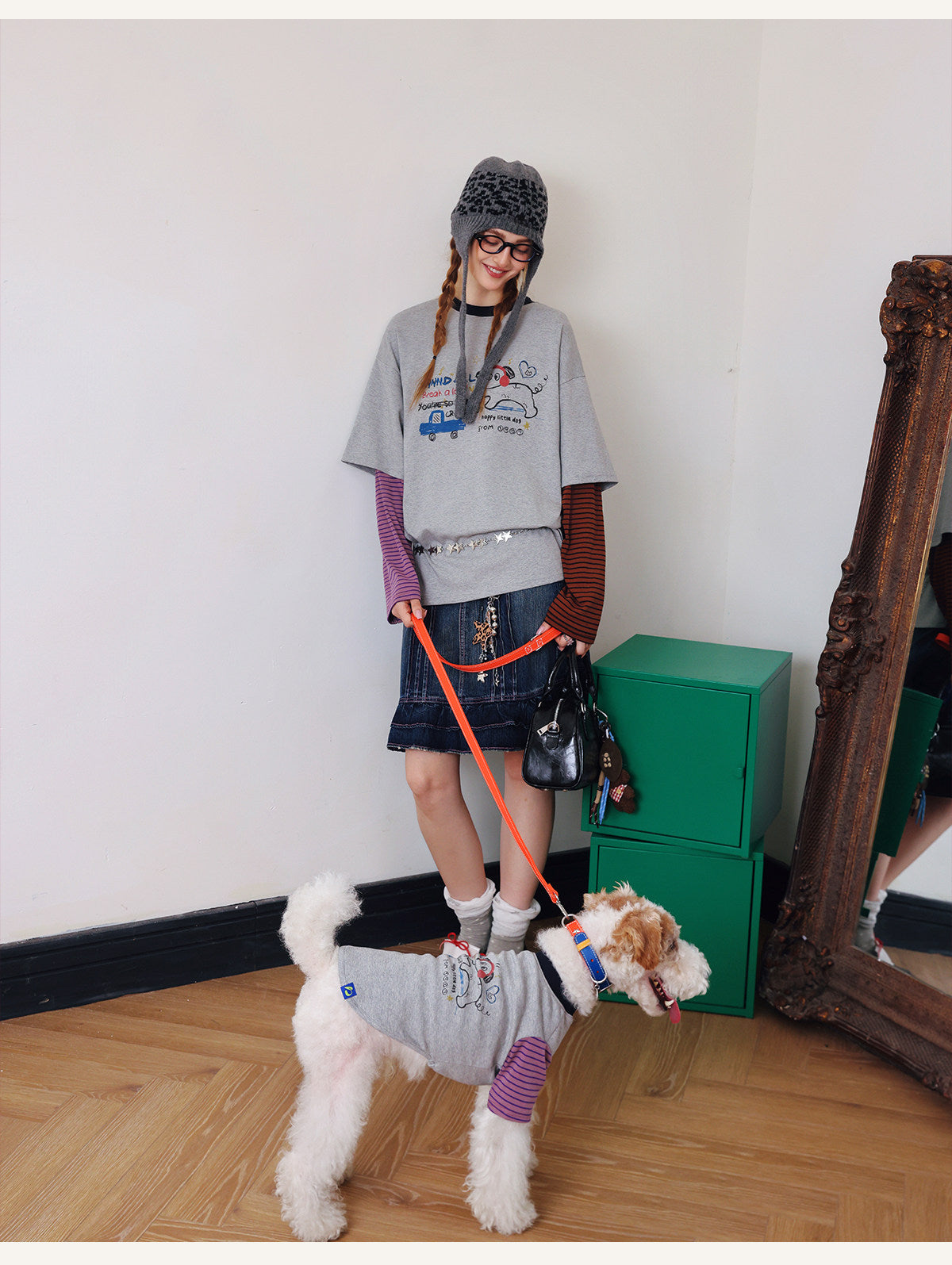 Cute Dog Print Faux Two-Piece Matching Sweatshirt – Human & Pet