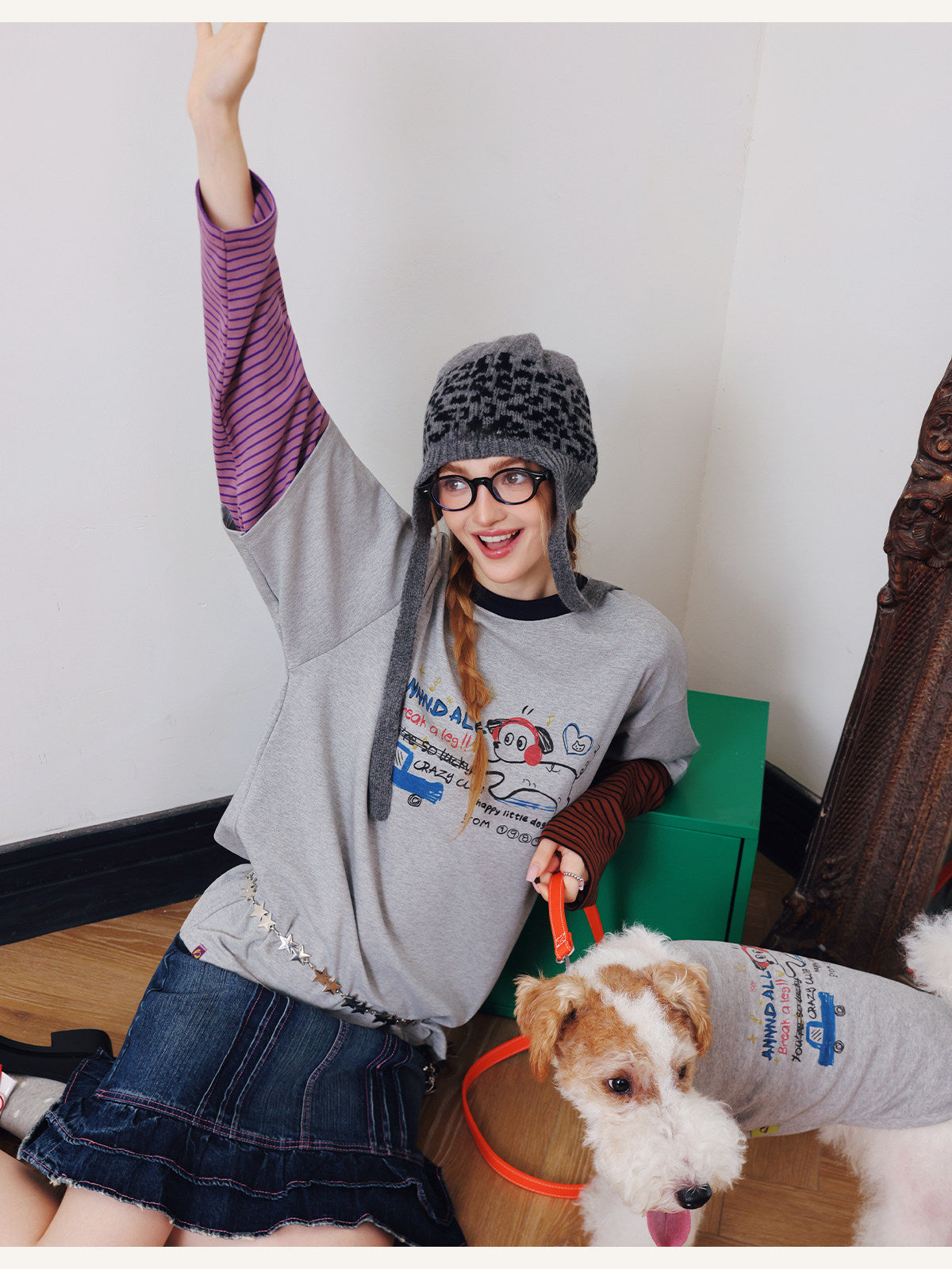 Cute Dog Print Faux Two-Piece Matching Sweatshirt – Human & Pet