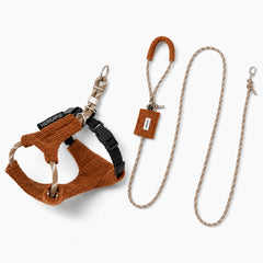 Hidream soft corduroy dachshund harness and 3-in-1 leash set in brown