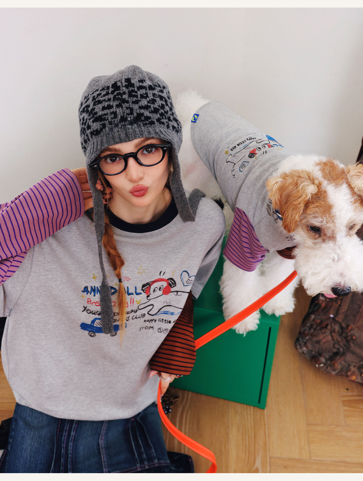 Cute Dog Print Faux Two-Piece Matching Sweatshirt – Human & Pet