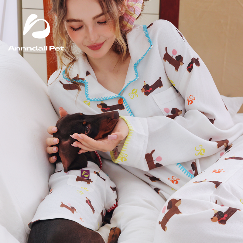 Cute Dachshund Cartoon Print  Pajama Set