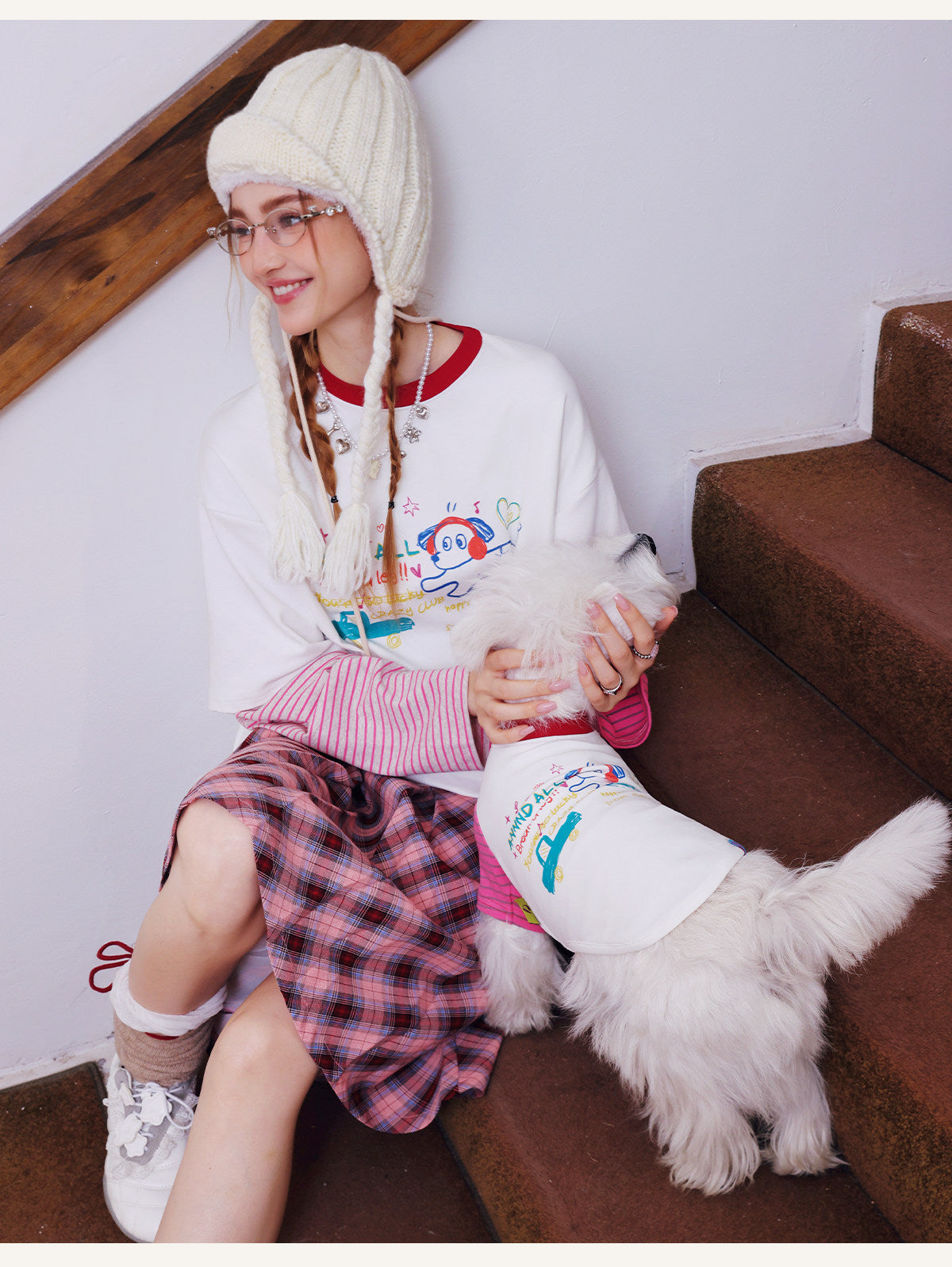 Cute Dog Print Faux Two-Piece Matching Sweatshirt – Human & Pet