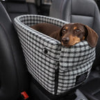 Center console dog car seat with raised sides for small dogs